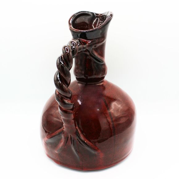 Mediterranean Style Ceramic Pottery Pitcher Burgundy Red 10" Braided Rope Handle - Picture 5 of 7